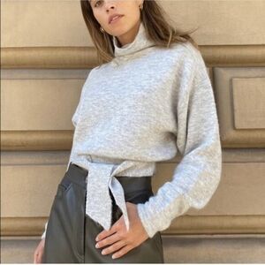 Aritzia Wilfred Lorin Italian Alpaca Sweater Tie Waist Funnel Neck Grey Size 2XS